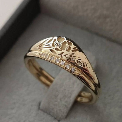 18K Gold Carved Rose Flower Ring