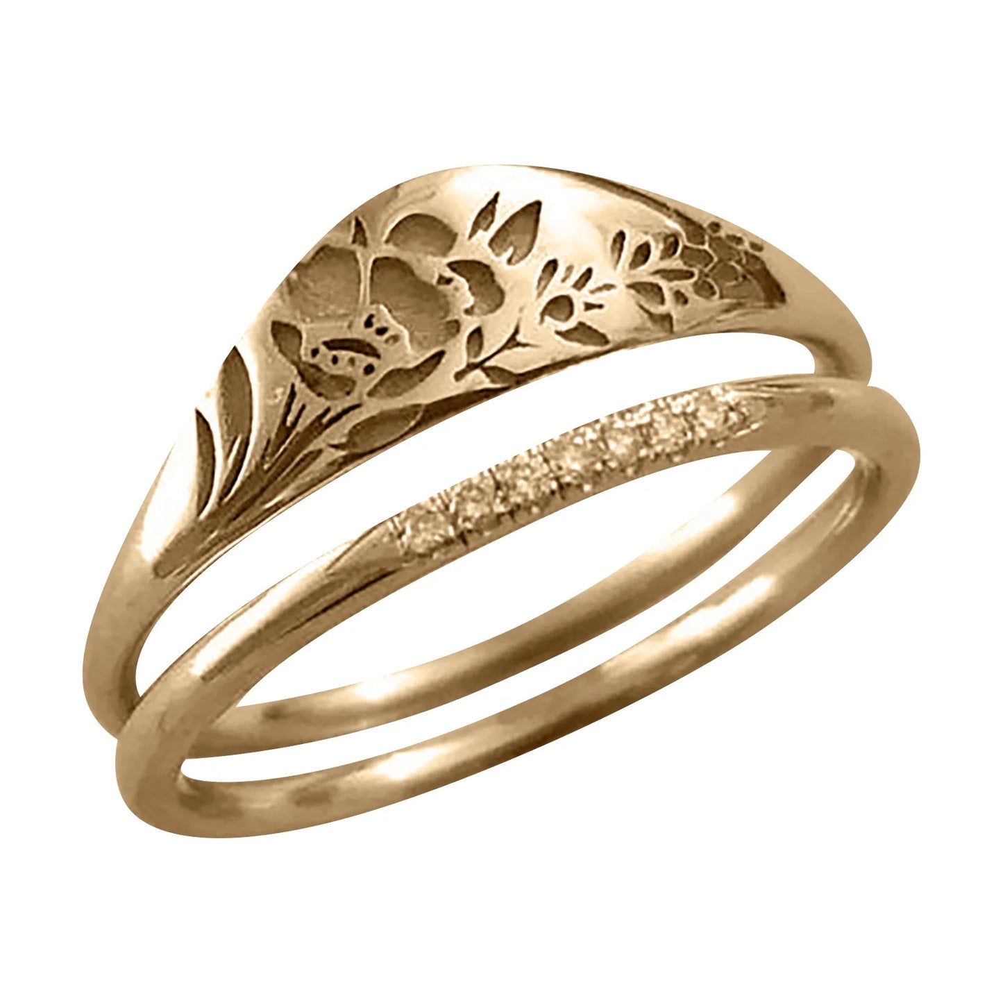 18K Gold Carved Rose Flower Ring