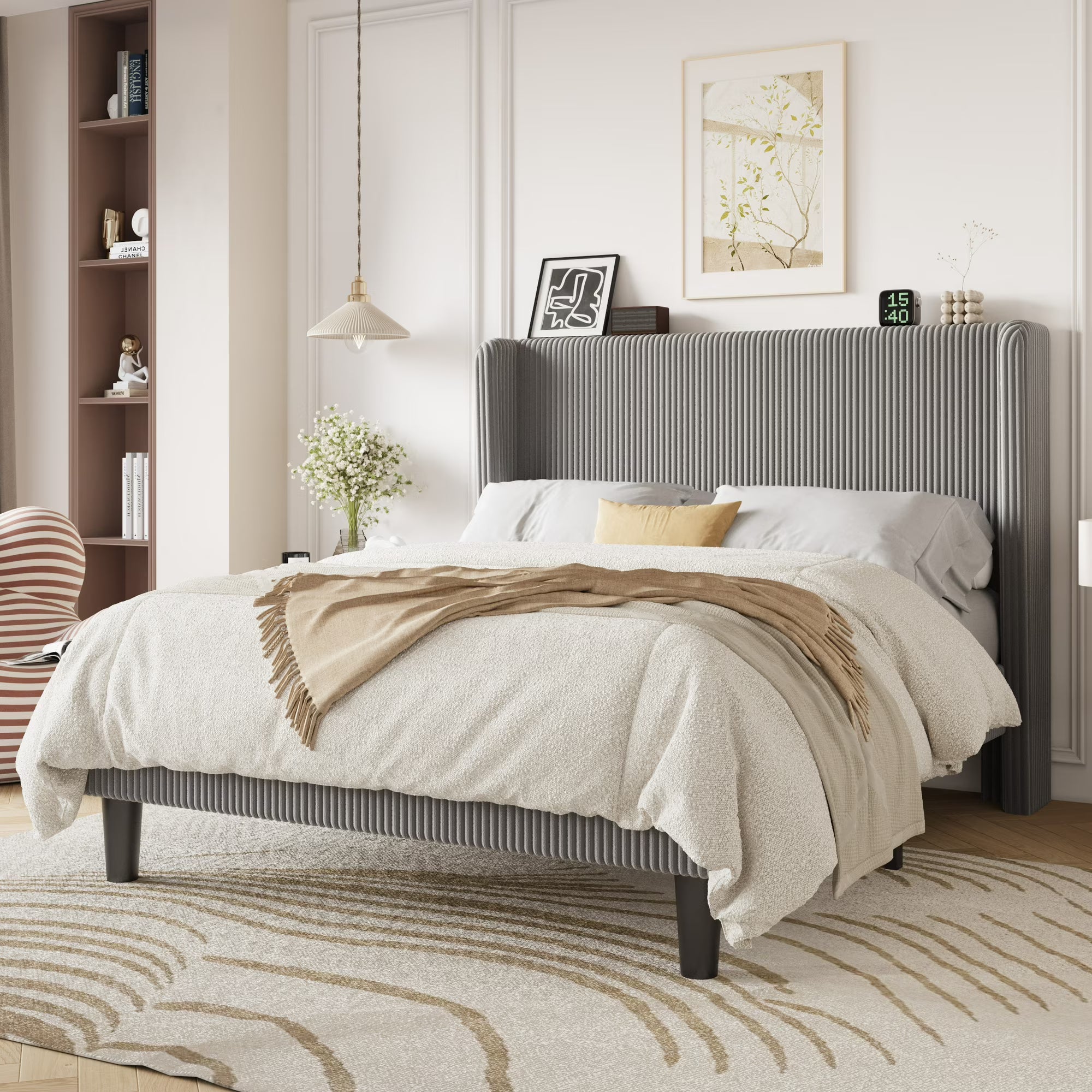 Einfach Queen Luxury Channel-Tufted Corduroy Velvet