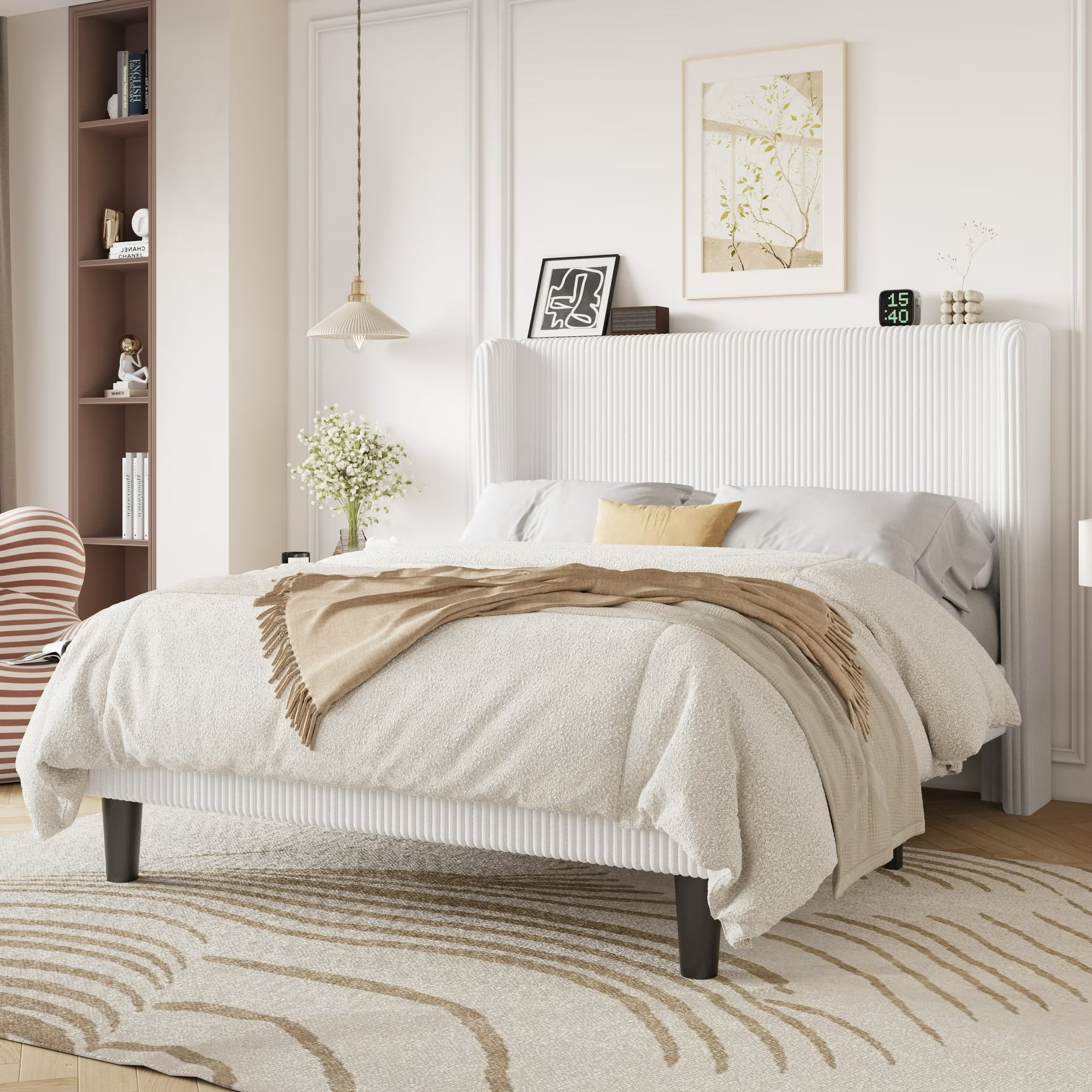 Einfach Queen Luxury Channel-Tufted Corduroy Velvet