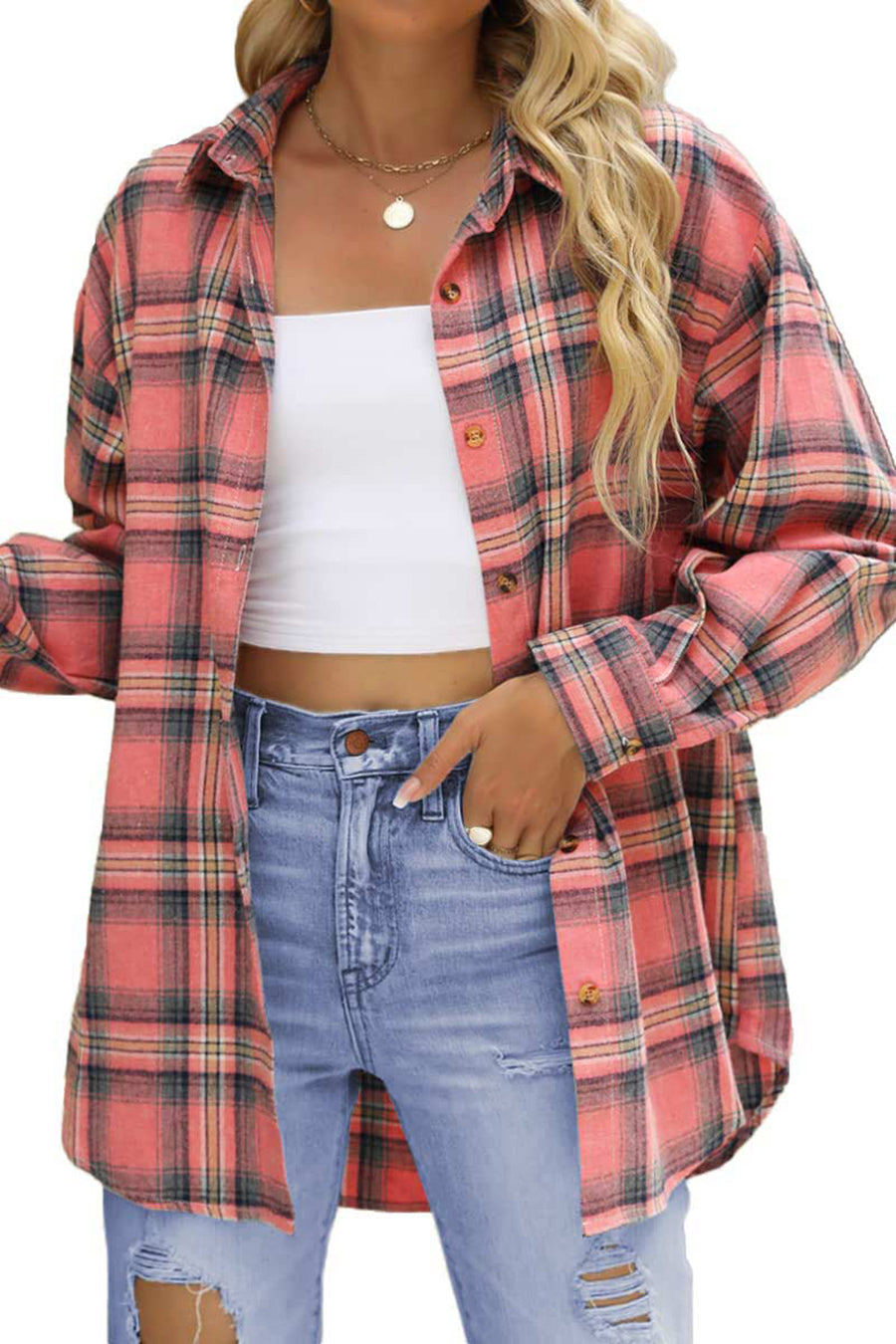 Fantaslook Women's Oversized Plaid Flannel Shirt