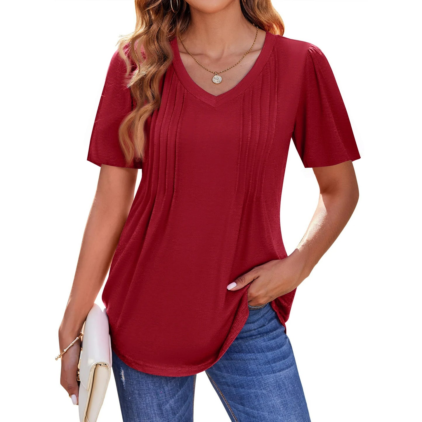 Fantaslook Women's V-Neck Pleated Tunic Top