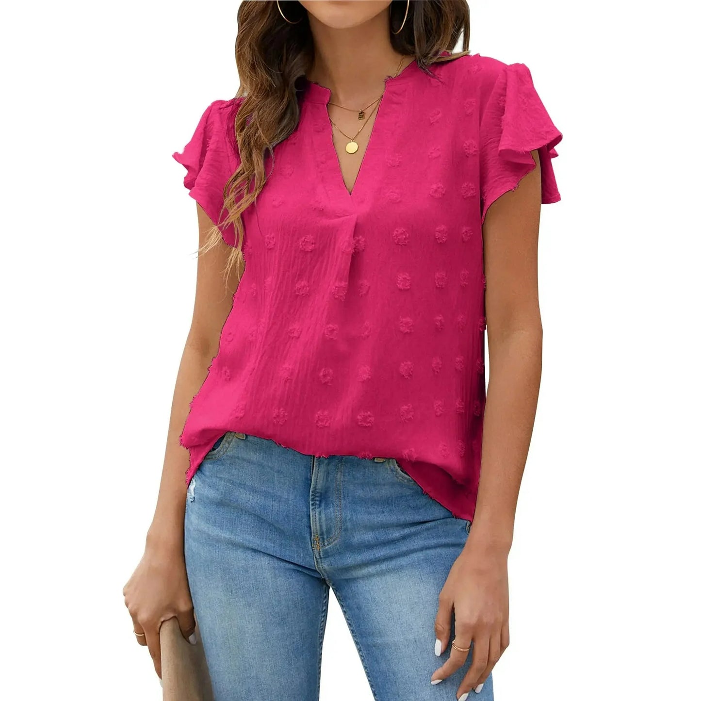 Fantaslook Women's V-Neck Ruffle Sleeve Blouse