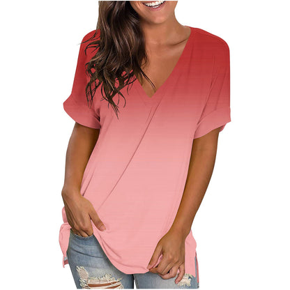 Floleo Women's V-Neck Gradient T-Shirt