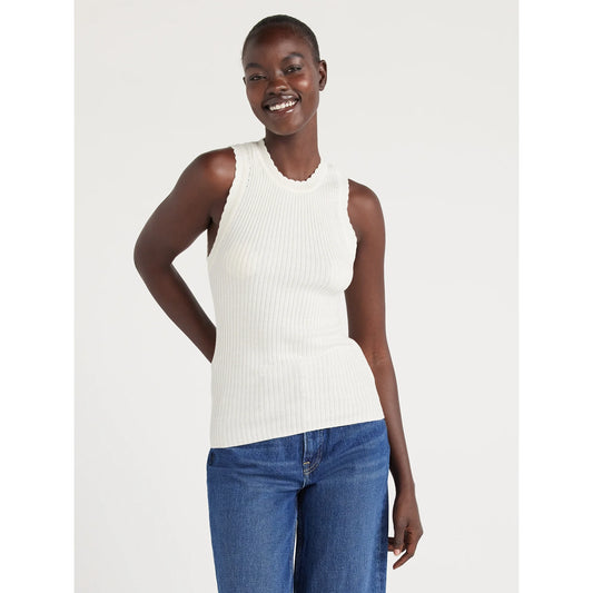 Free Assembly Women’s Scallop Trim Sleeveless Sweater