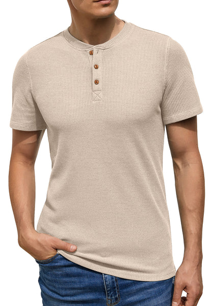 GIRUNS Men’s Short Sleeve Waffle Henley T-Shirt