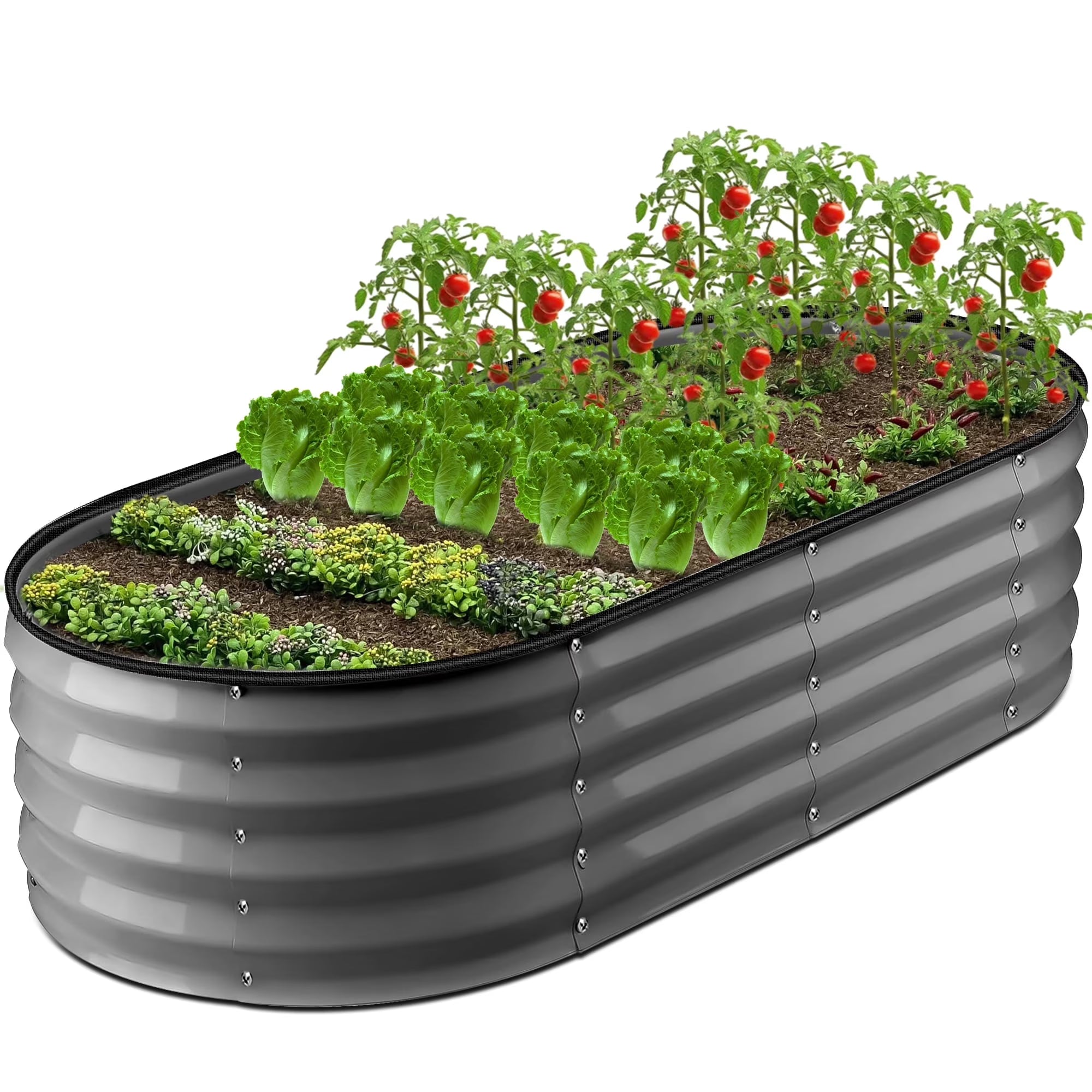 Υπερυψωμένο Κρεβάτι Κήπου GVDV Εξωτερικού Χώρου, Μεταλλικό Οβάλ Υπερυψωμένο Κρεβάτι για Κήπο 4x2x1ft με Εύκολη Συναρμολόγηση