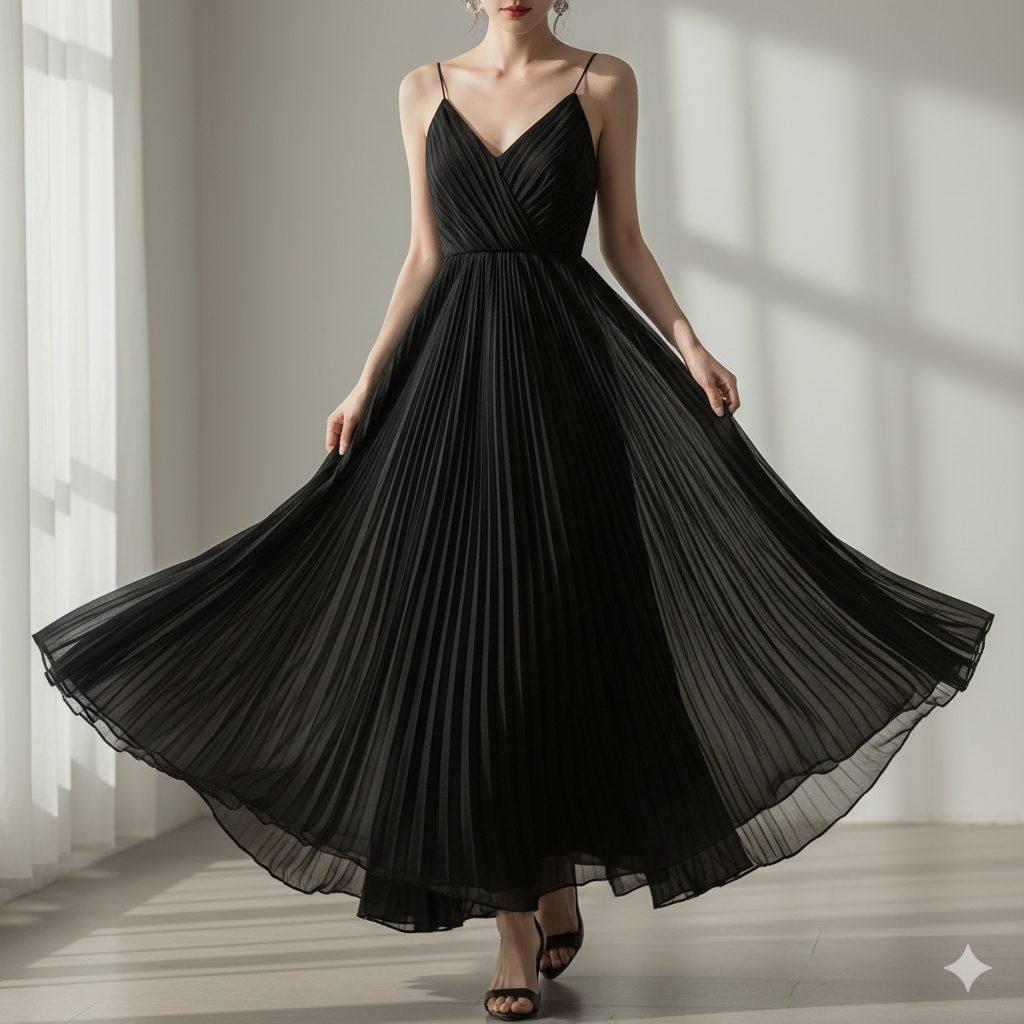 Halo Pleated Chiffon Dress
