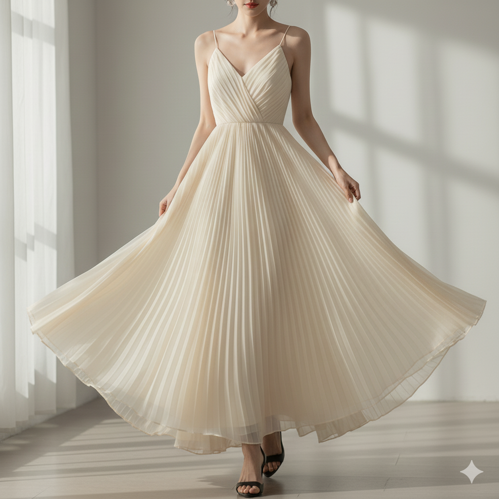 Halo Pleated Chiffon Dress