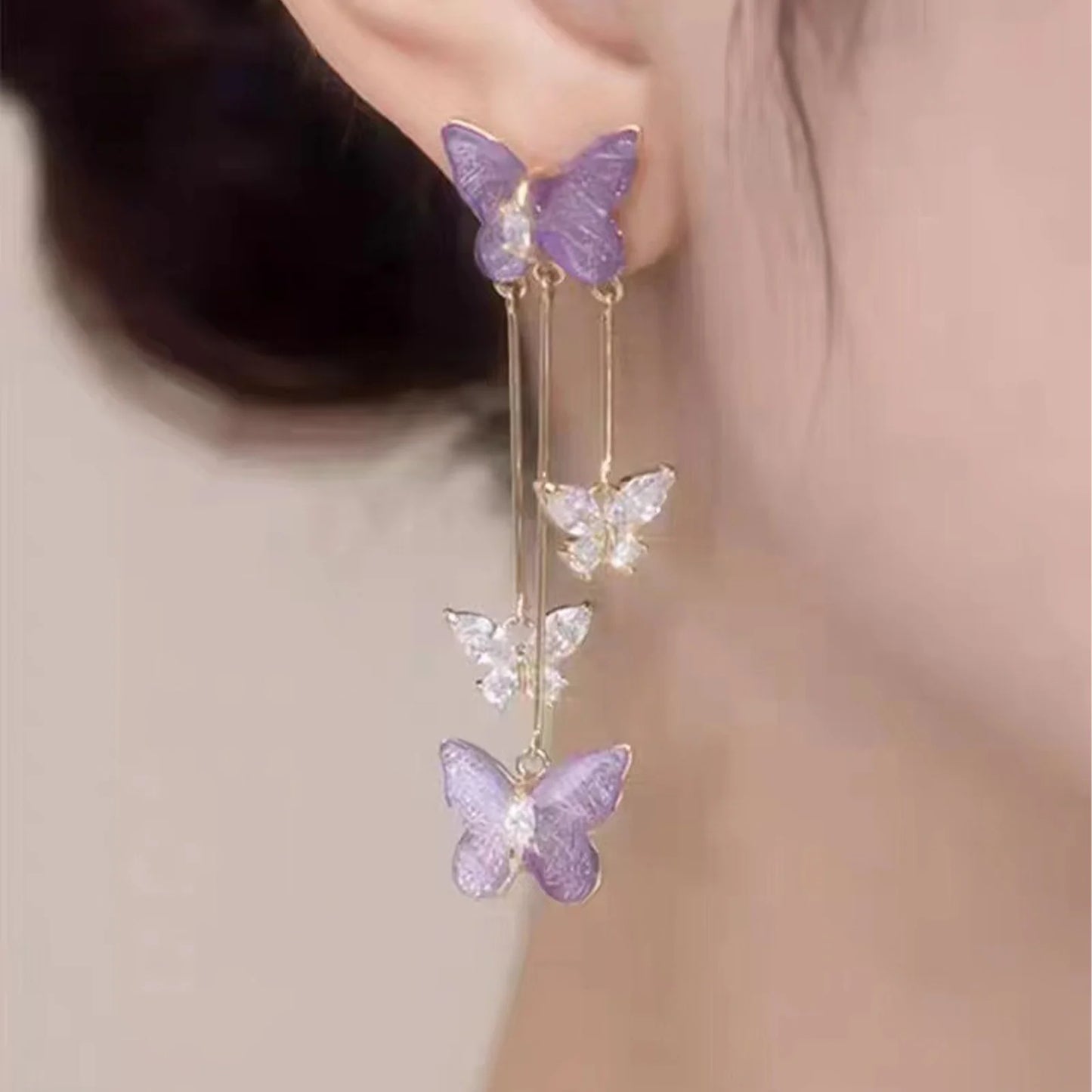 HETICA Purple Butterfly Tassel Earrings