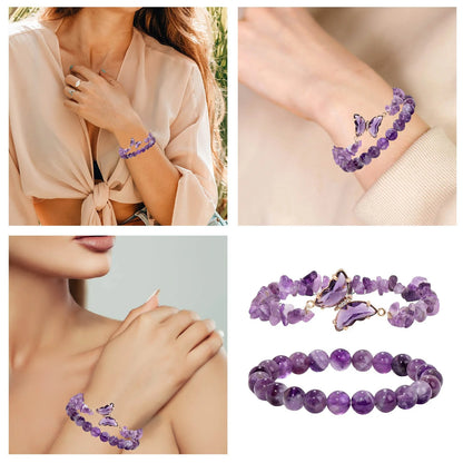 Amethyst & Rose Quartz Bracelet Set