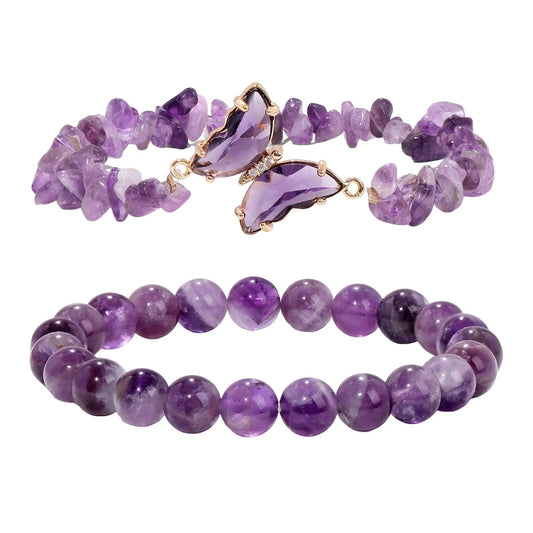 Amethyst & Rose Quartz Bracelet Set