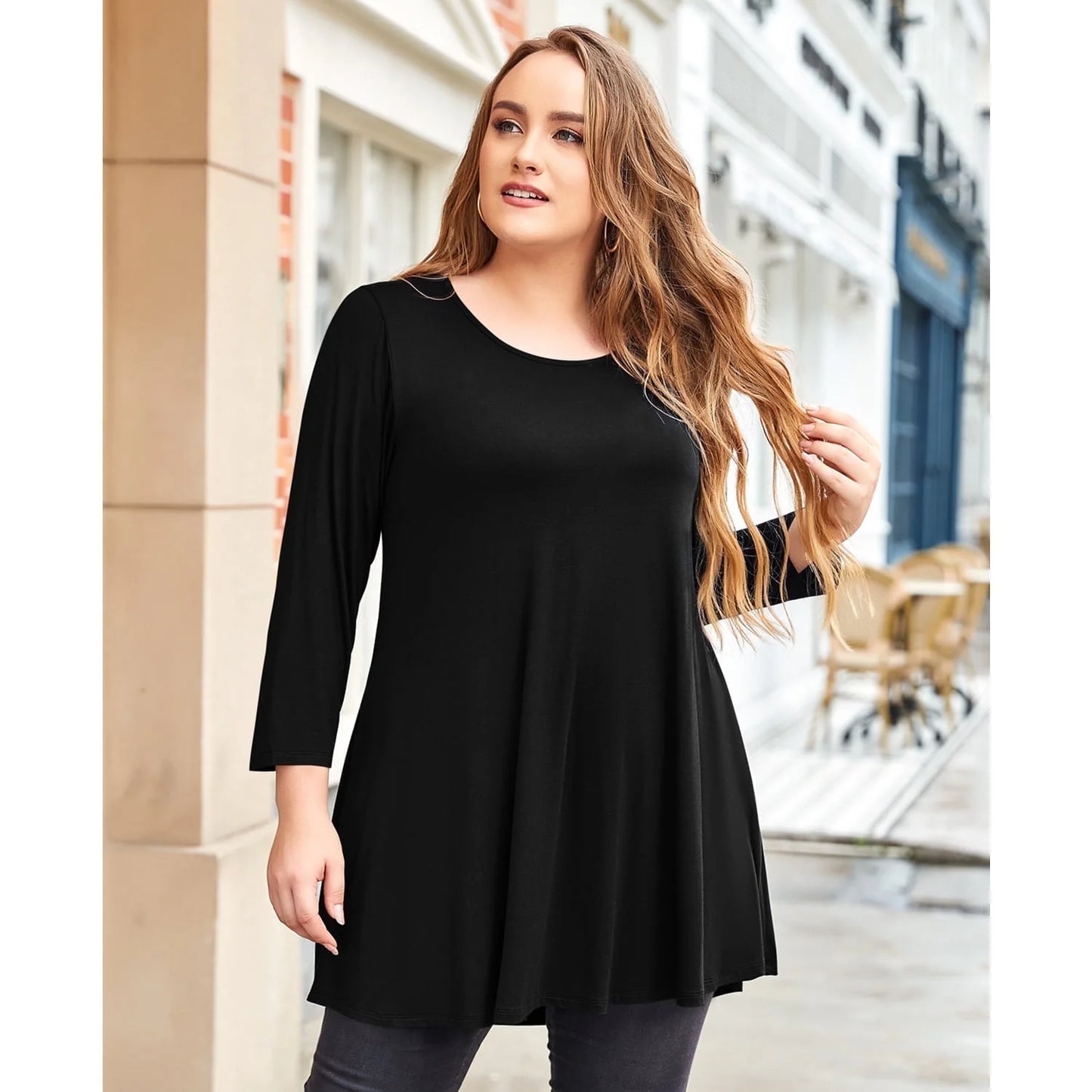 LARACE Women's Plus Size 3/4 Sleeve Flare Top