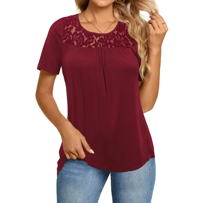 LETDIOSTO Women's Plus Size Lace Pleated Tunic Tee