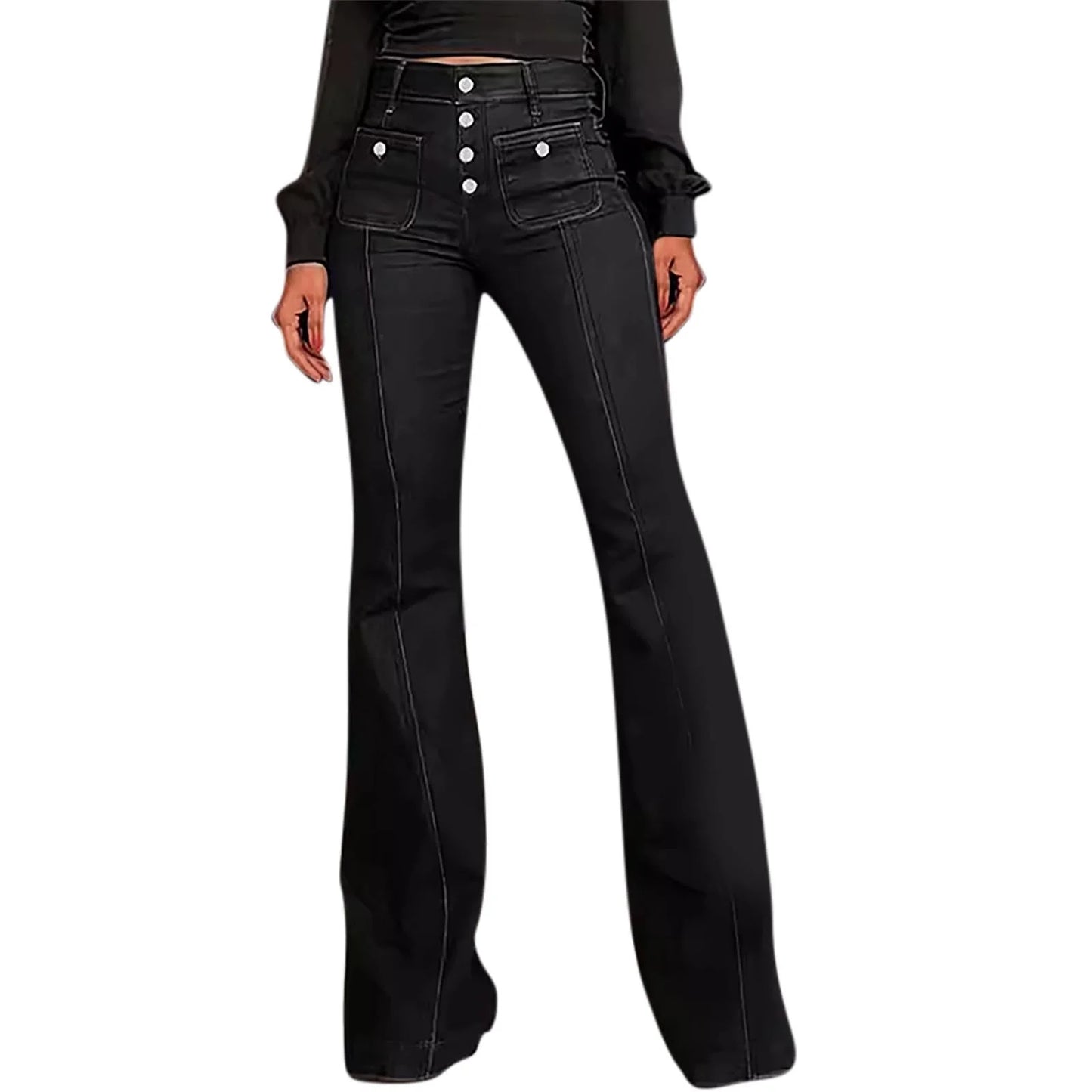 Lenpel High-Waist Flared Bell Bottom Jeans