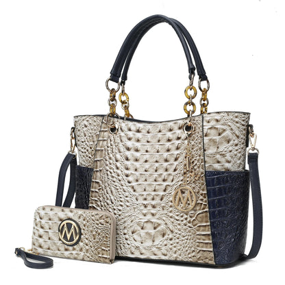 MKF Merlina Tote & Wallet Set, Crocodile Vegan Leather