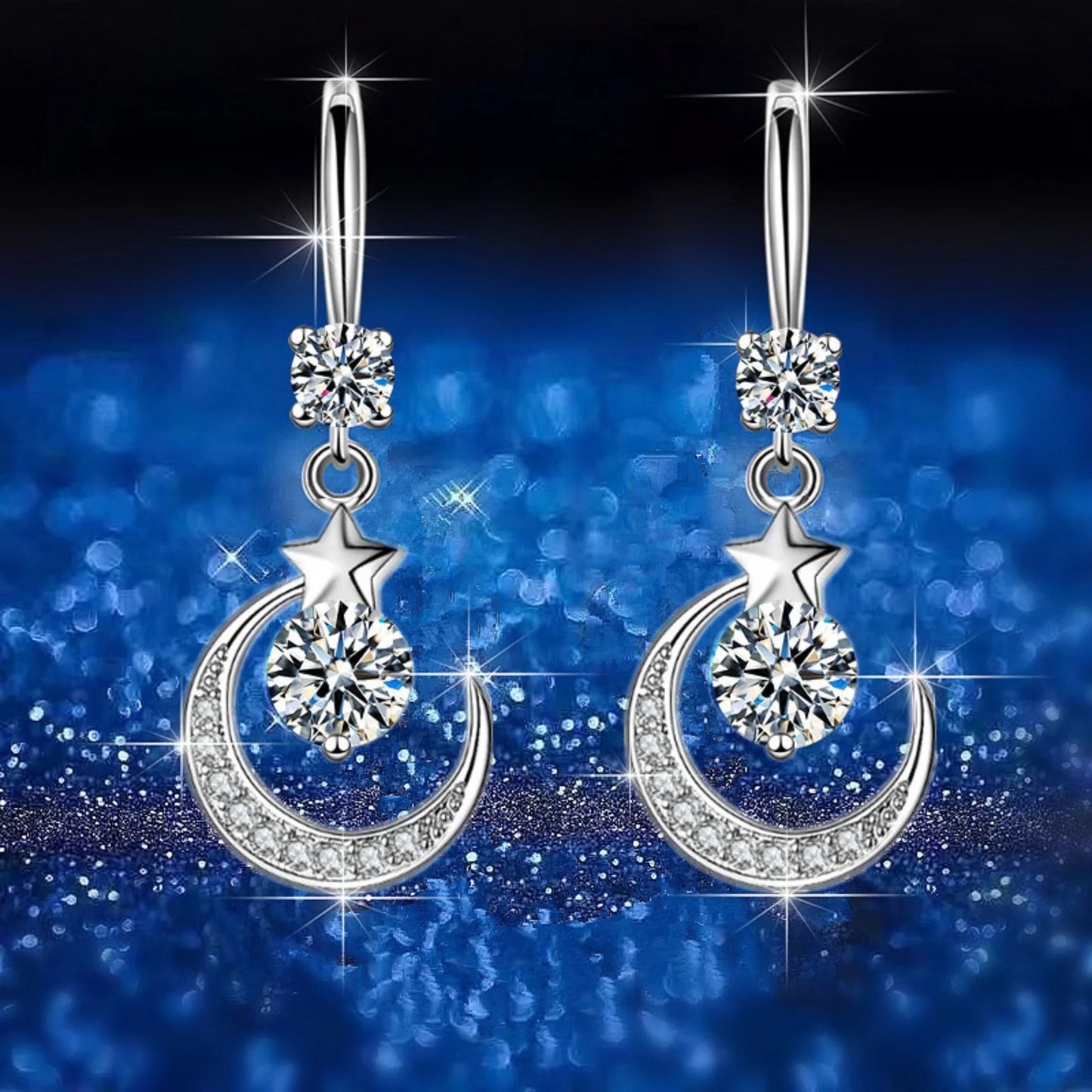 Muxika Moon Star Zirconia Dangle Earrings