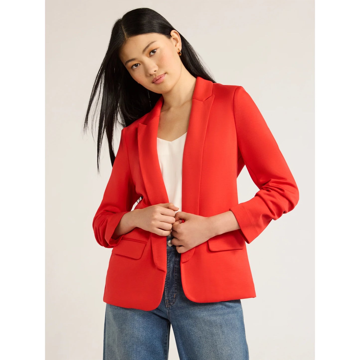 Scoop Women's Scuba Knit Stretch Blazer with Scrunch Sleeves