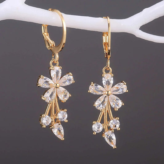 SHIYAO Crystal Flower Clip-On Earrings