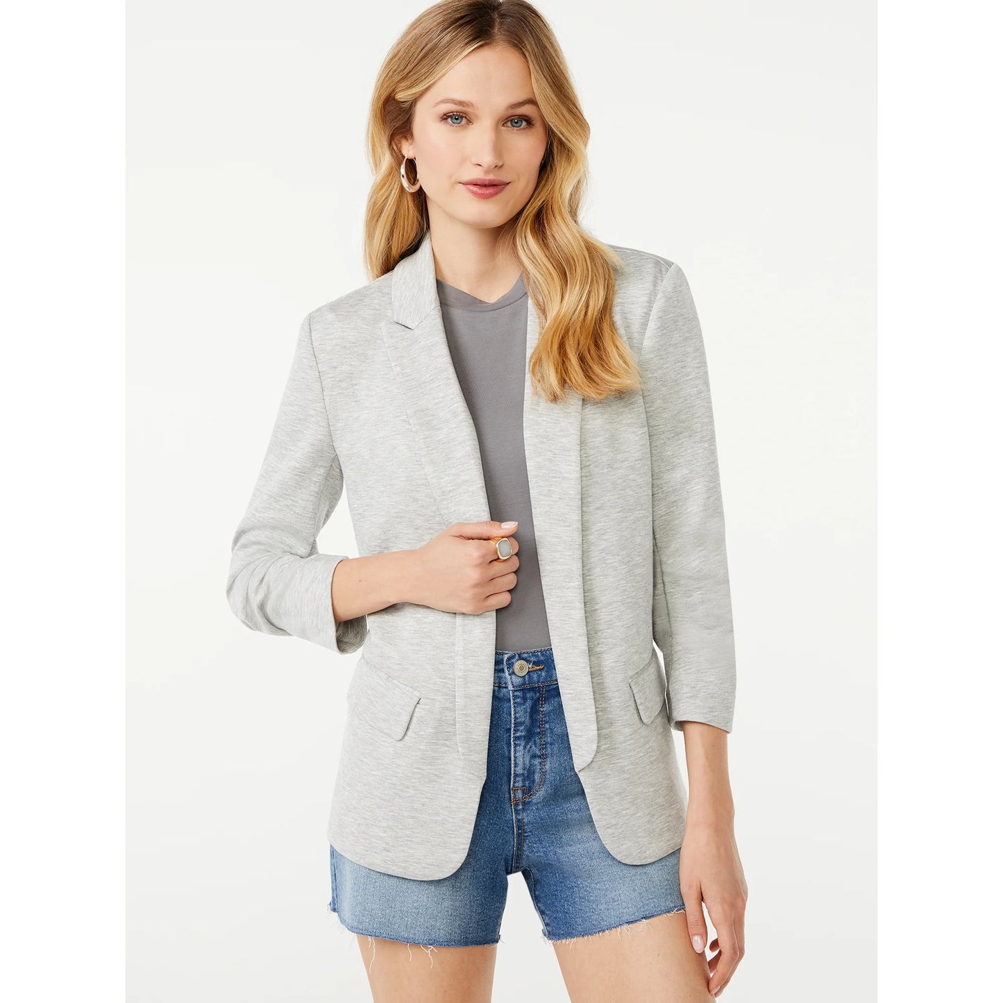 Scoop Women's Scuba Knit Stretch Blazer with Scrunch Sleeves