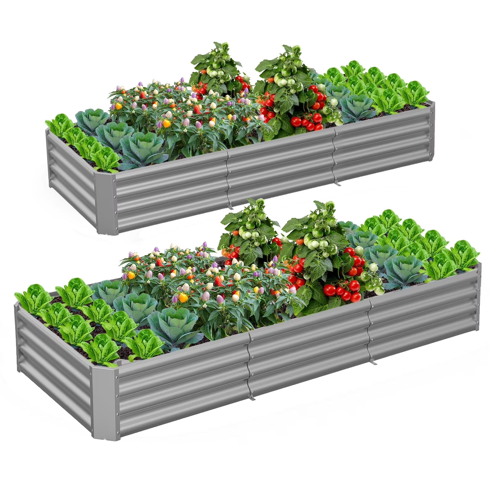 TRAMULL Συσκευασία 2 τεμαχίων 8x3x1ft Μεταλλικό γαλβανισμένο υπερυψωμένο παρτέρι κήπου για λαχανικά, λουλούδια και γλάστρες εδάφους
