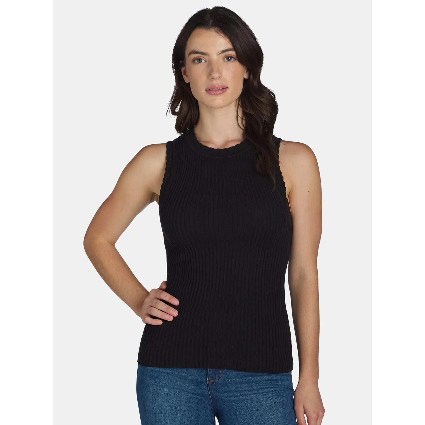 Free Assembly Women’s Scallop Trim Sleeveless Sweater