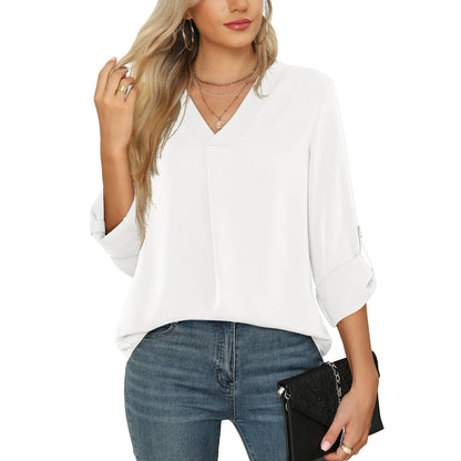 Uvplove Women's 3/4 Sleeve Chiffon V-Neck Blouse