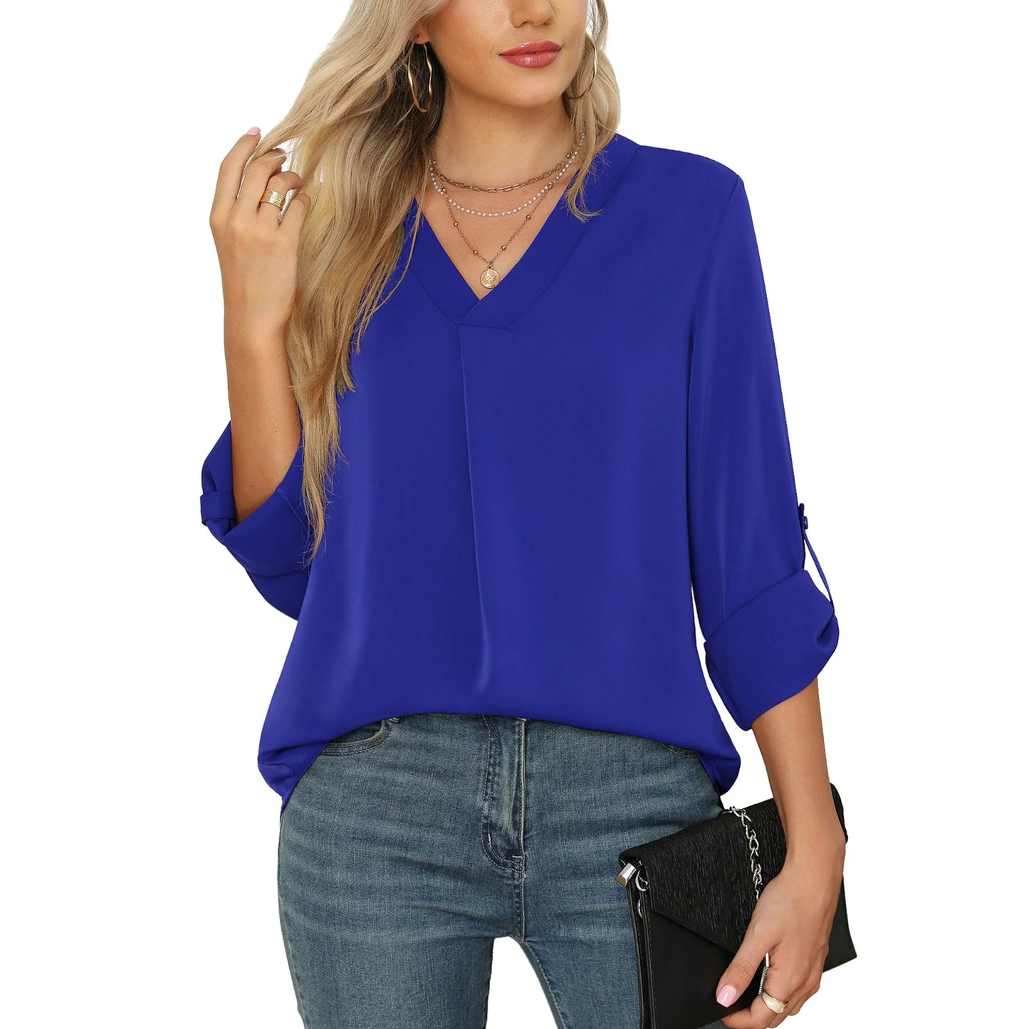 Uvplove Women's 3/4 Sleeve Chiffon V-Neck Blouse