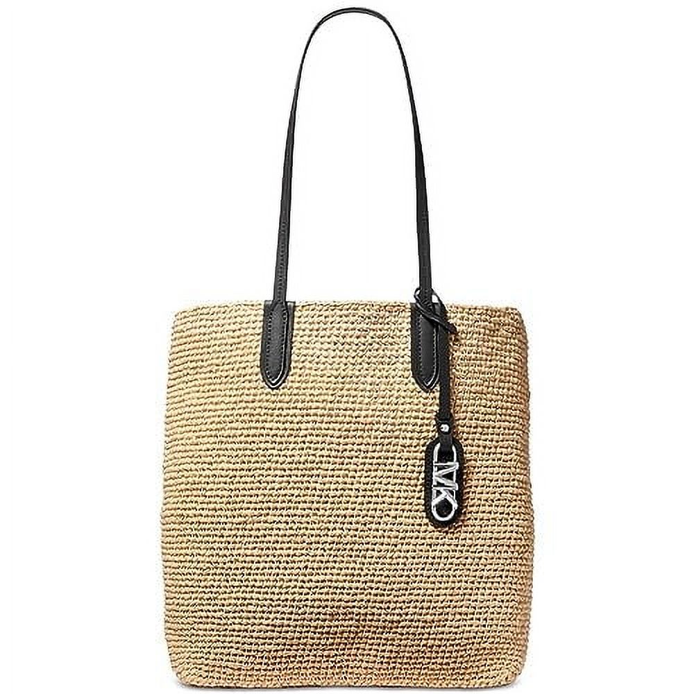 Women's Eliza Large Straw Tote Handbag With Pouch Natural - Black