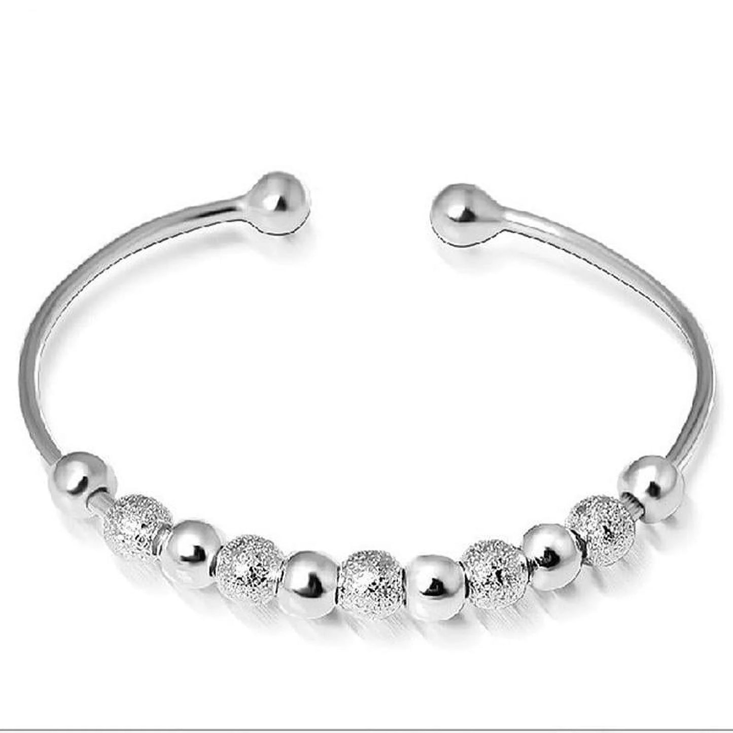 925 Sterling Silver Bead Ball Cuff Bracelet