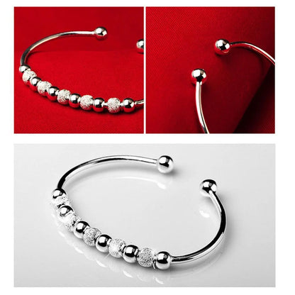 925 Sterling Silver Bead Ball Cuff Bracelet