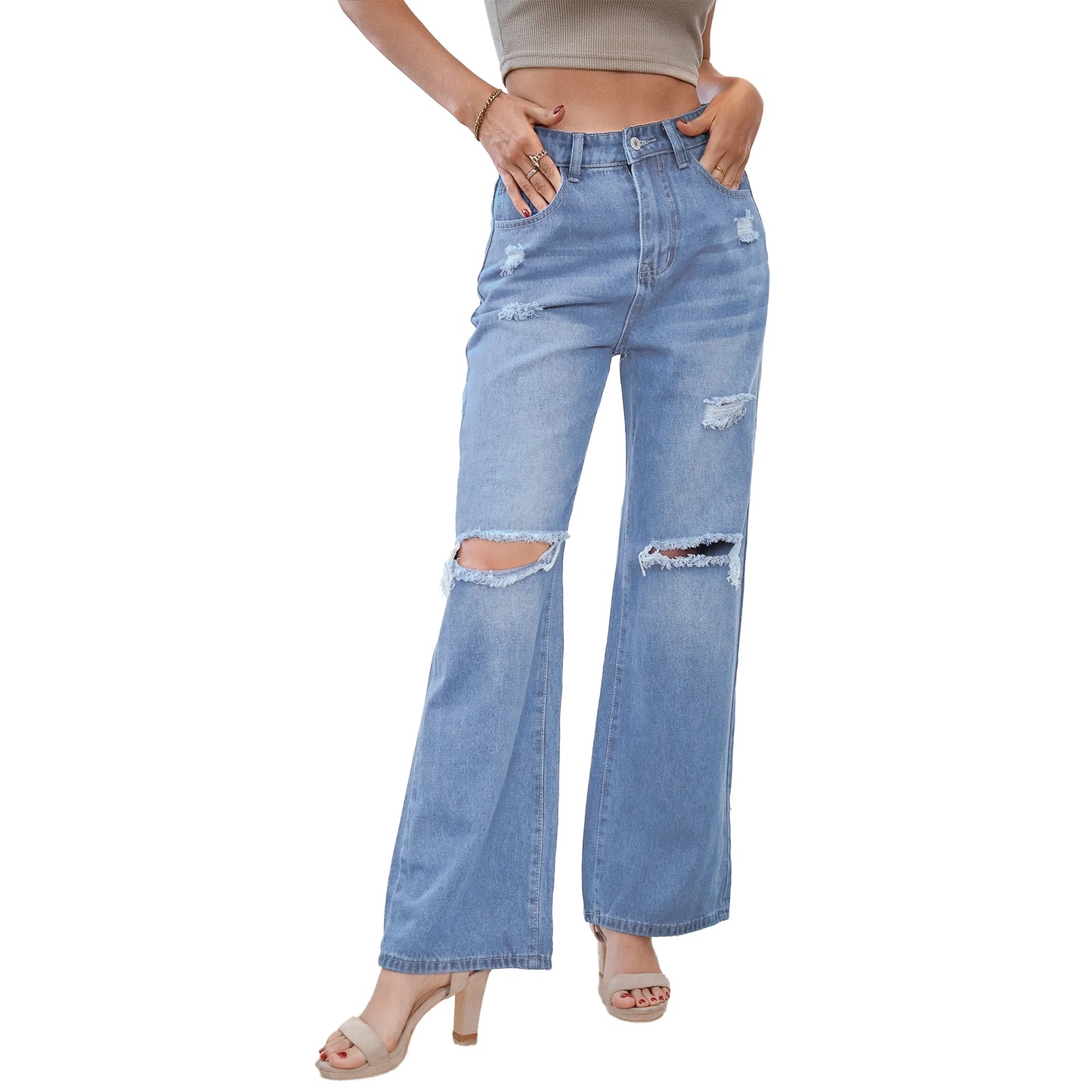 Ripped Wide-Leg Baggy Jeans