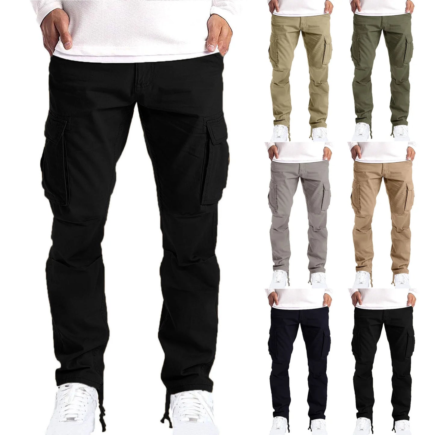 Xihbxyly Men's Cargo Pants, Linen Wide Leg Work Trousers