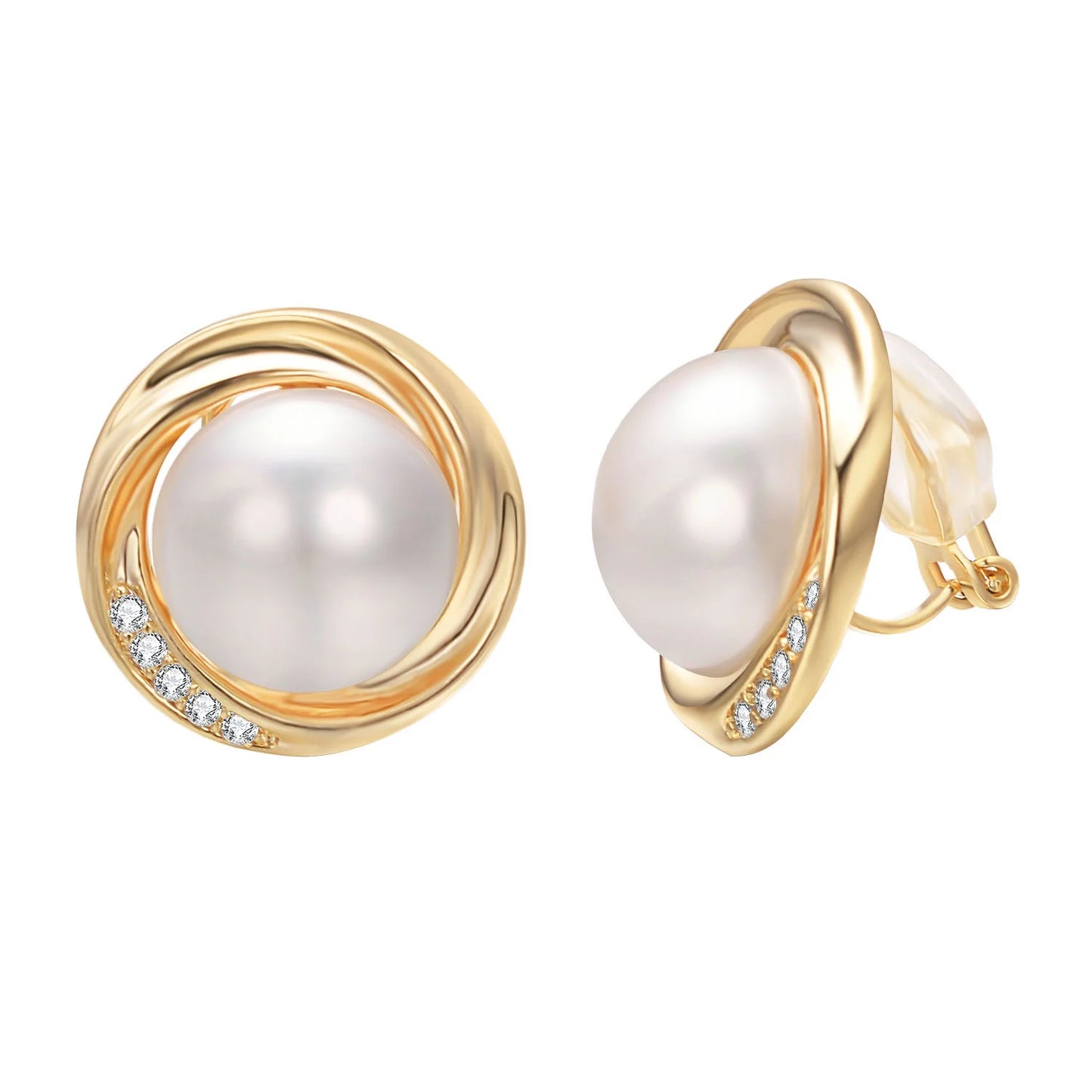 Yoursfs Gold CZ Pearl Dangle Clip-On Earrings