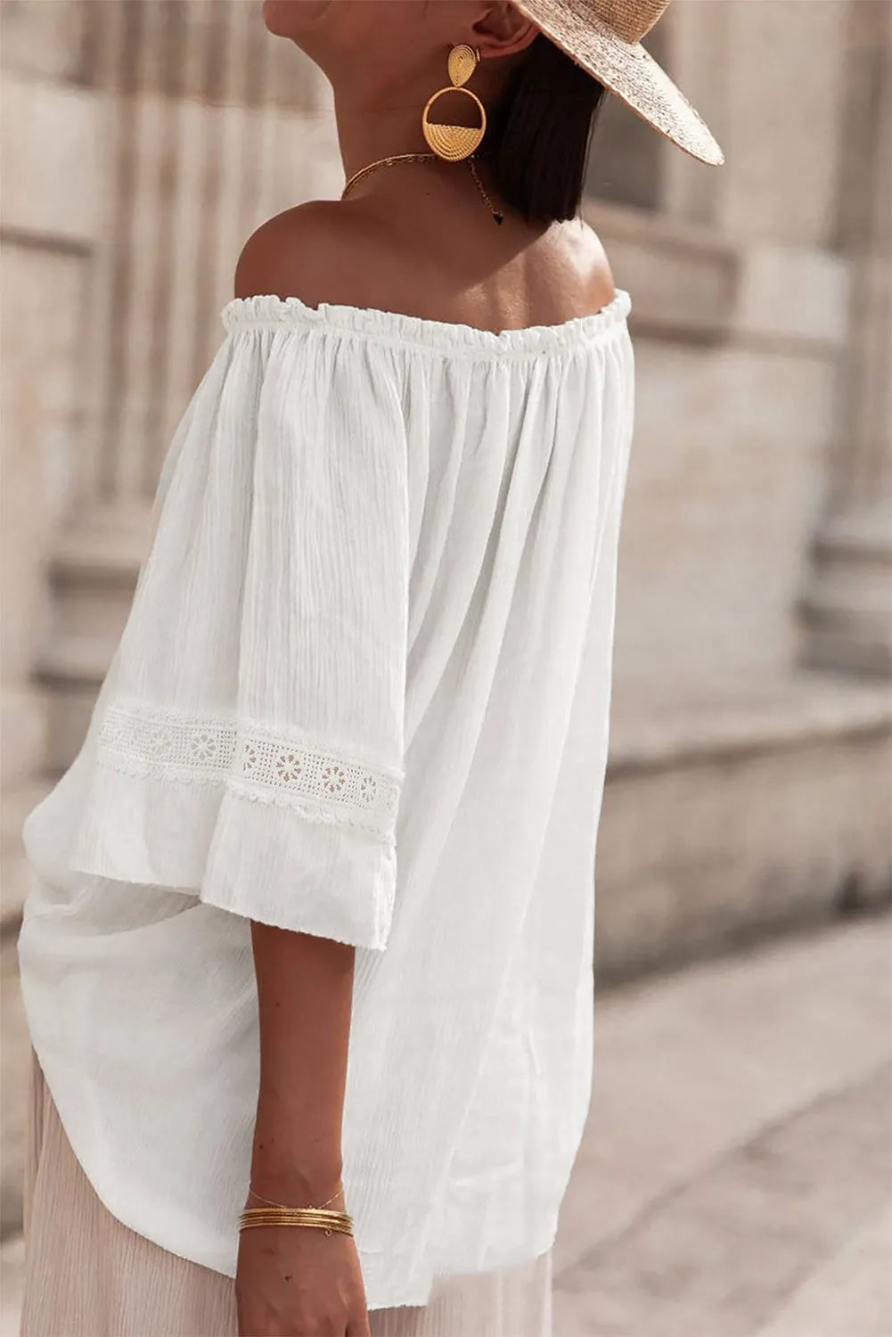 Frosted Lace Off-Shoulder Top - Feminine Elegance