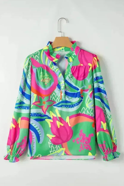 Abstract Elegance Button-Up Blouse