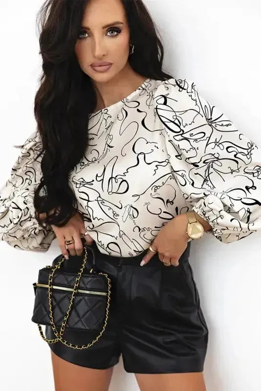 Abstract Elegance Puffed Sleeve Blouse