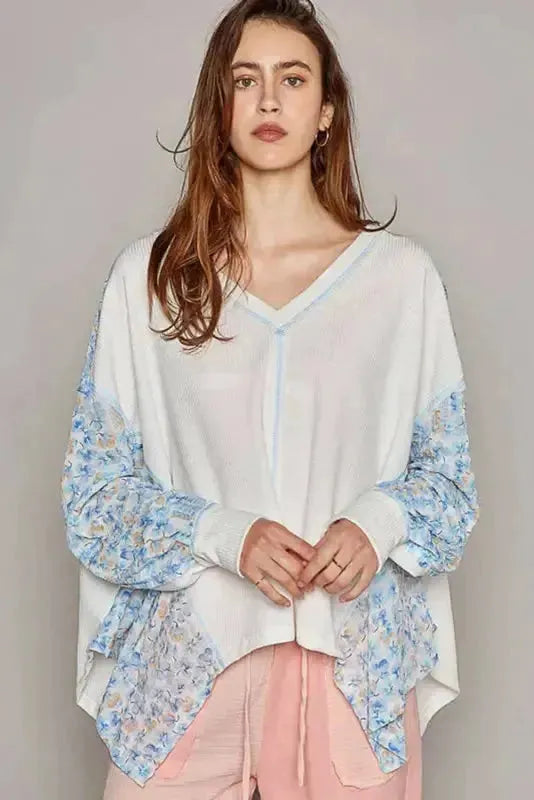 Abstract Floral Batwing Blouse