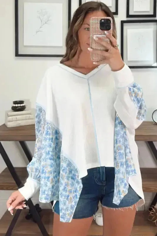 Abstract Floral Batwing Blouse