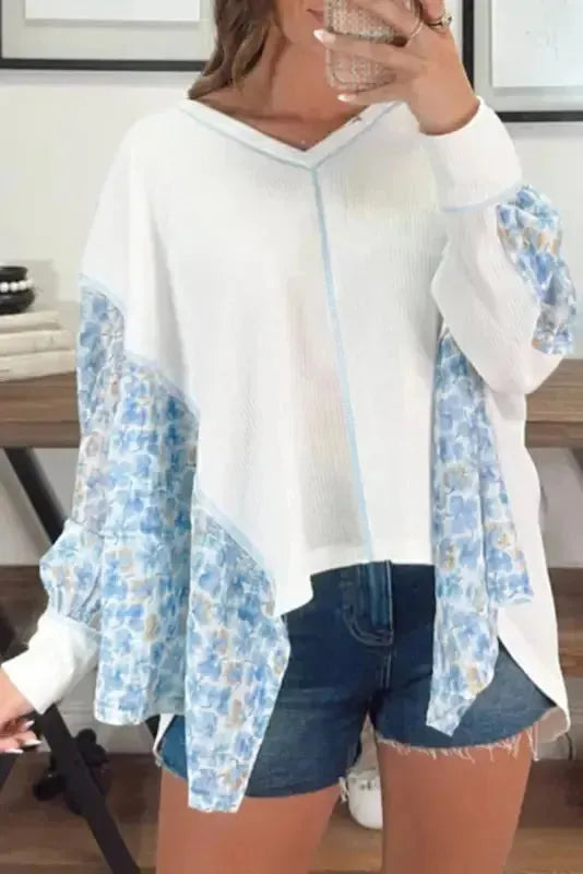 Abstract Floral Batwing Blouse