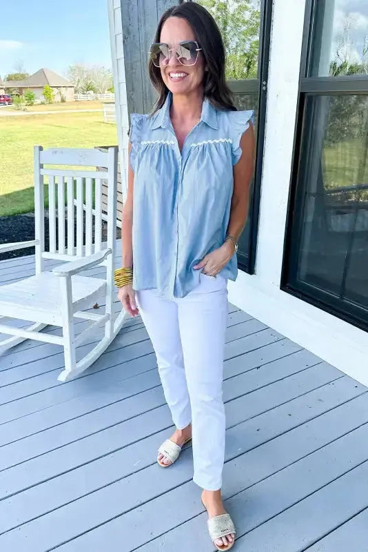 Azure Ruffle Runway Top