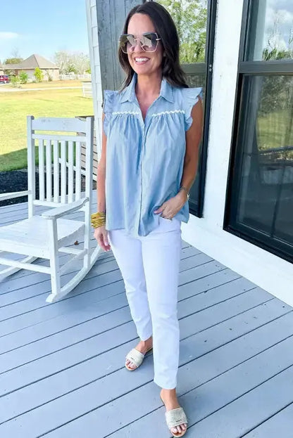 Azure Ruffle Runway Top