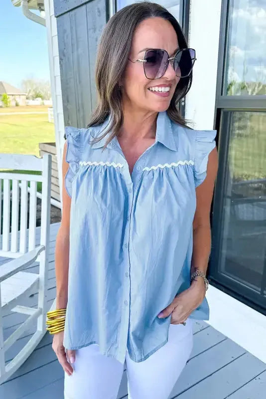 Azure Ruffle Runway Top