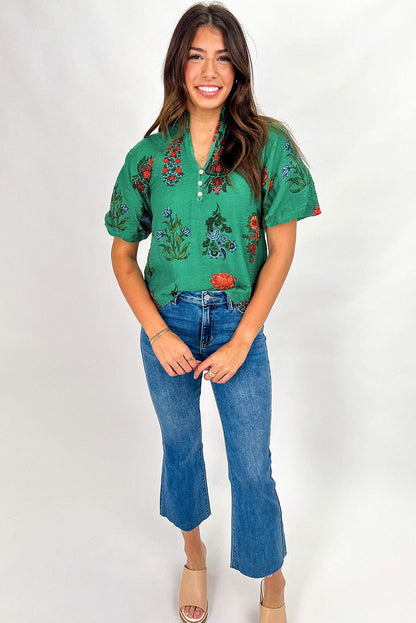 Lush Floral Short Sleeve Blouse – Women’s Boho Summer Top