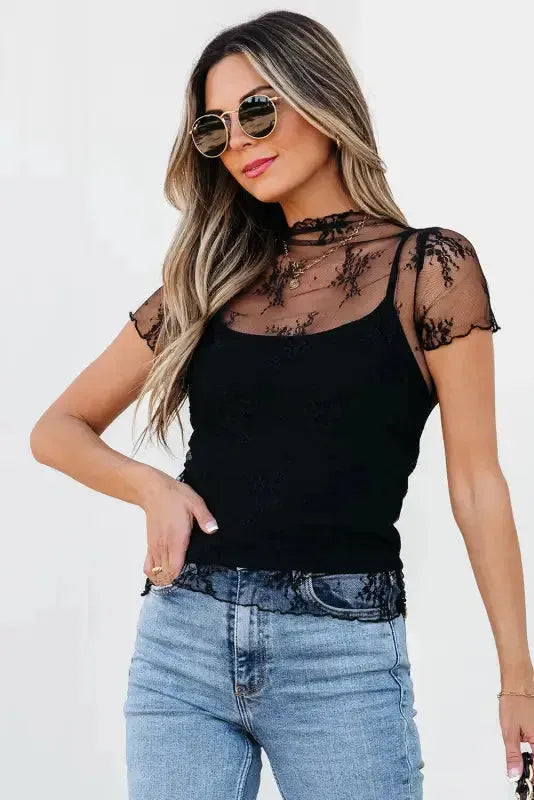 Blusa de malla orquídea negra