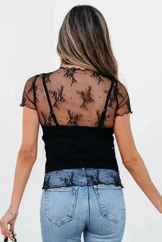 Blusa de malla orquídea negra