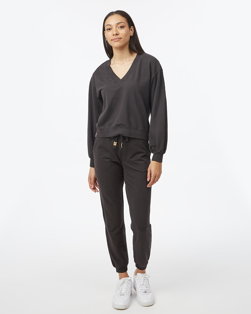 French Terry V-Neck Balloon Sleeve