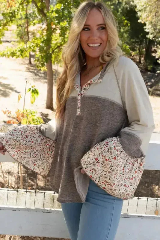 Blossom Henley Top with Flared Sleeves