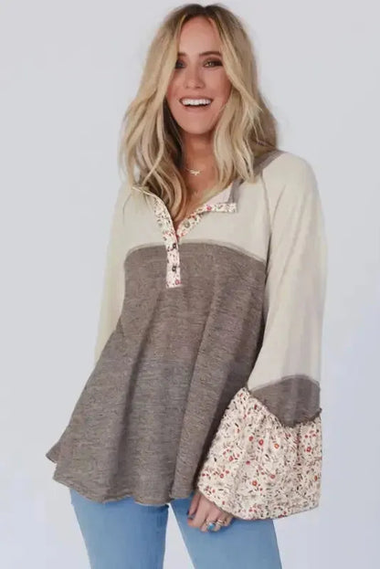 Blossom Henley Top with Flared Sleeves