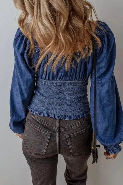 Blue Belle Smocked Denim Blouse
